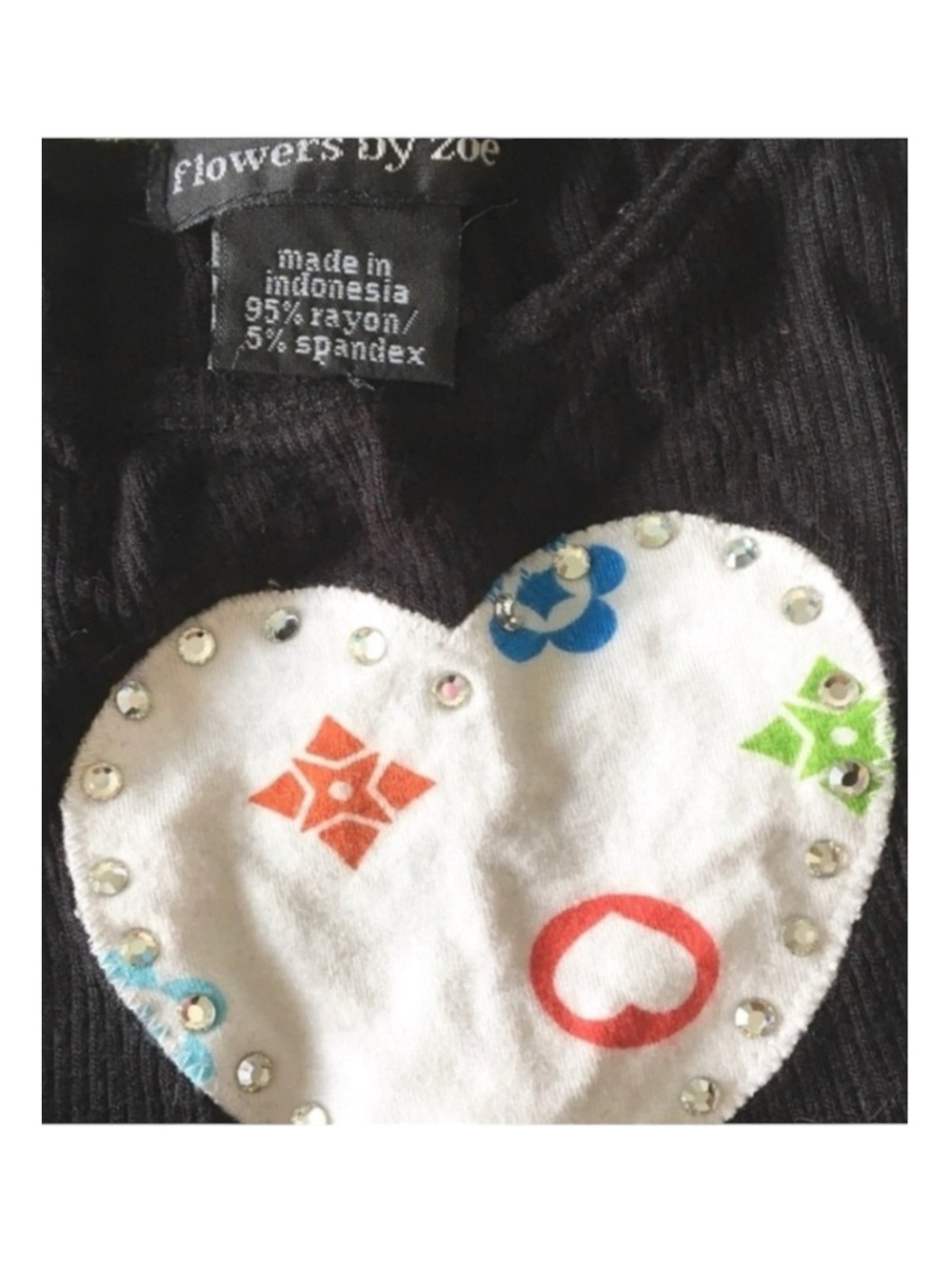 Flowers by Zoe ꕥ Handbag Patch Crystal Embellish Top ꕥ Black Colorful Print ꕥ 5 - Picture 9 of 16